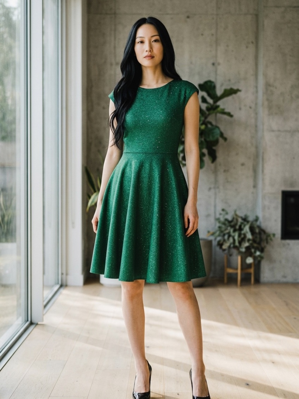 Sparkling Green Fit & Flare Mini Dress